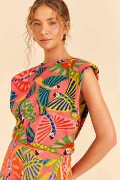 Farm Rio Coral Graphic Macaws Organic Cotton T-Shirt -Colorful Wear Store 309282 03