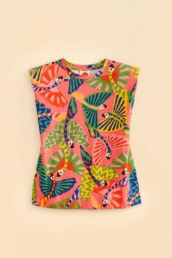 Farm Rio Coral Graphic Macaws Organic Cotton T-Shirt -Colorful Wear Store 309282 06
