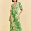 Farm Rio Green Lace Monsteras Jumpsuit