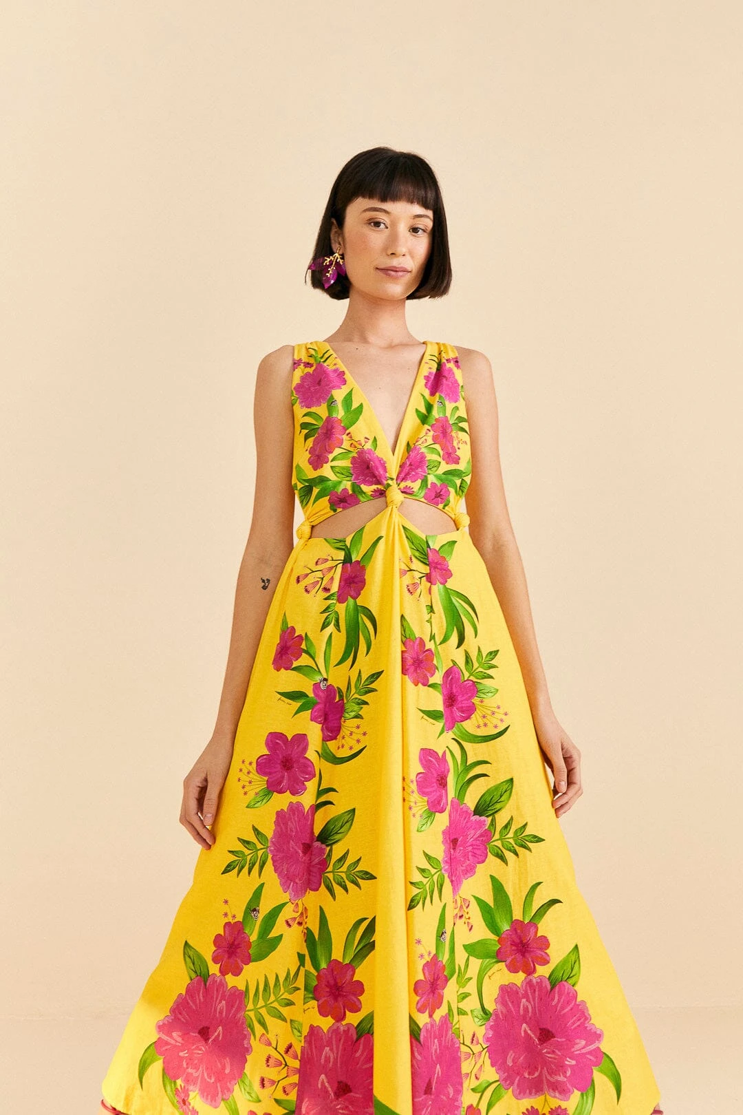 Farm Rio Yellow Romantic Garden Midi Dress 2 Farm Rio Yellow Romantic Garden Midi Dress - Image 2