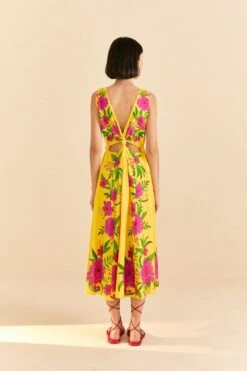 Farm Rio Yellow Romantic Garden Midi Dress 12 Farm Rio Yellow Romantic Garden Midi Dress -Colorful Wear Store 309298 04