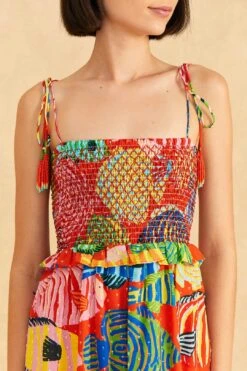 Farm Rio Red Striped Fishes Midi Dress -Colorful Wear Store 309299 03