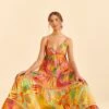 Farm Rio Mixed Painted Birds Maxi Dress