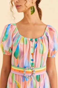 Farm Rio Pink Pastel Leaves Maxi Dress -Colorful Wear Store 309308 03