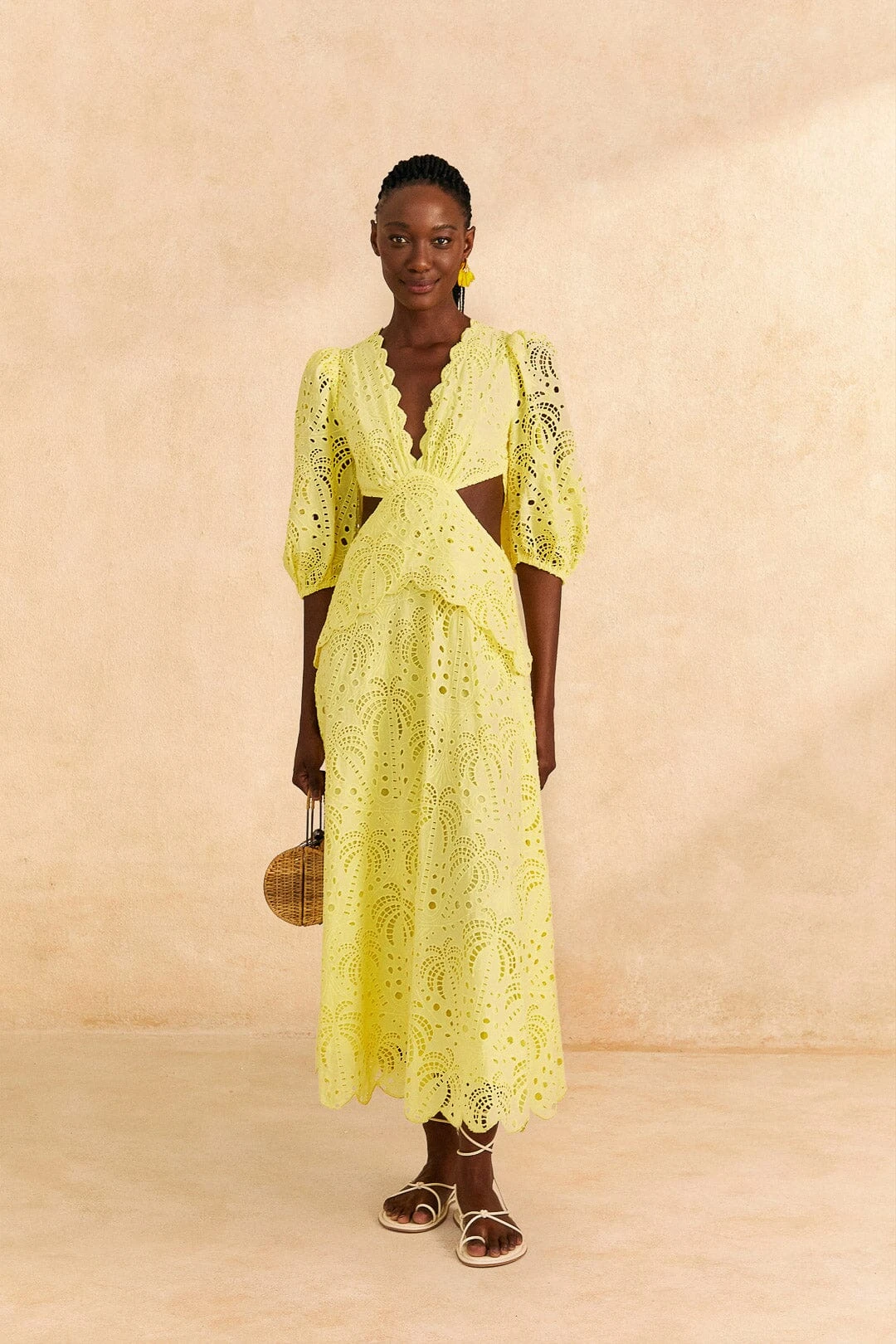 Farm Rio Light Yellow Richelieu Midi Dress 2 Farm Rio Light Yellow Richelieu Midi Dress - Image 2