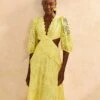 Farm Rio Light Yellow Richelieu Midi Dress
