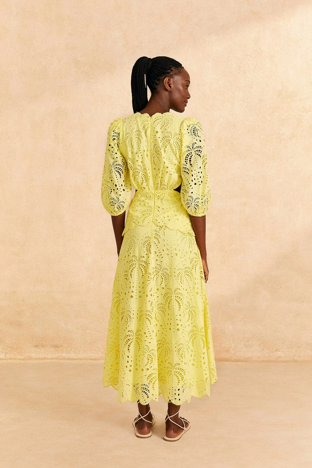 Farm Rio Light Yellow Richelieu Midi Dress 4 Farm Rio Light Yellow Richelieu Midi Dress - Image 4