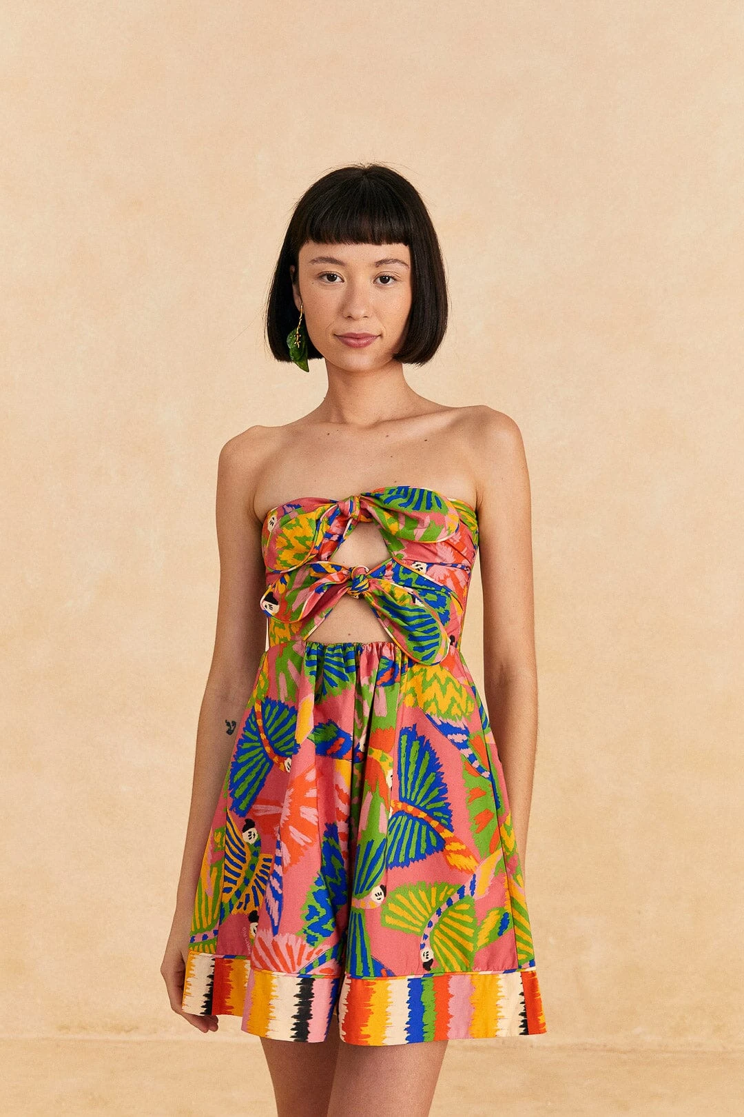 Farm Rio Coral Graphic Macaws Organic Cotton Mini Dress 1 Farm Rio Coral Graphic Macaws Organic Cotton Mini Dress