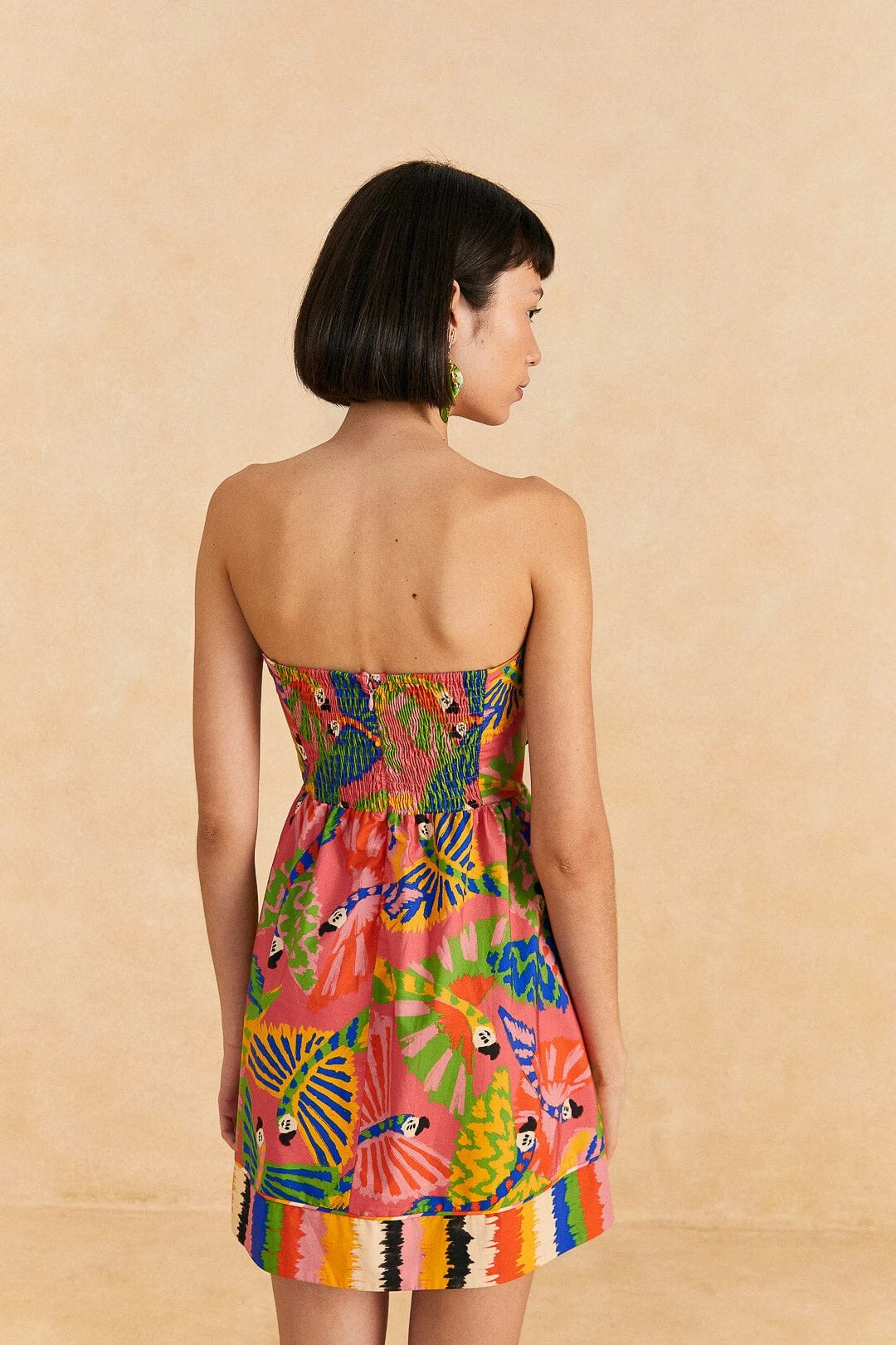 Farm Rio Coral Graphic Macaws Organic Cotton Mini Dress 4 Farm Rio Coral Graphic Macaws Organic Cotton Mini Dress - Image 4