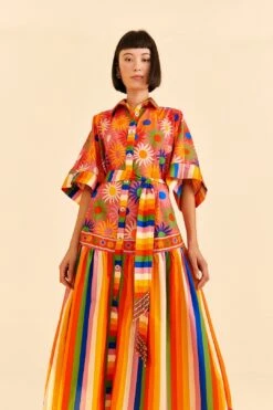 Farm Rio Coral Mixed Graphic Macaws Midi Dress -Colorful Wear Store 309363 03