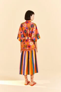 Farm Rio Coral Mixed Graphic Macaws Midi Dress -Colorful Wear Store 309363 04