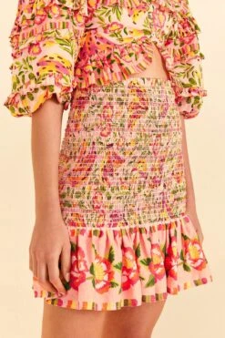 Farm Rio Pink Painted Bananas Smocked Mini Skirt -Colorful Wear Store 309383 03
