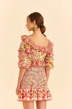 Farm Rio Pink Painted Bananas Smocked Mini Skirt -Colorful Wear Store 309383 04