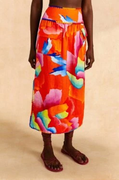 Farm Rio Red Ombre Chita Midi Skirt 8 Farm Rio Red Ombre Chita Midi Skirt -Colorful Wear Store 309389 03