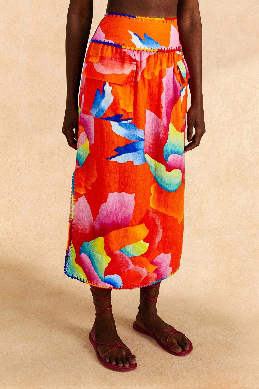 Farm Rio Red Ombre Chita Midi Skirt 3 Farm Rio Red Ombre Chita Midi Skirt - Image 3