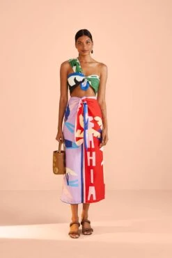 Farm Rio Brasil Bahia Scarves Midi Skirt