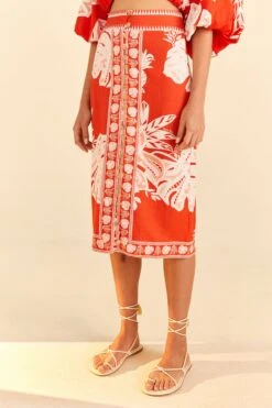 Farm Rio Red Lace Monsteras Midi Skirt -Colorful Wear Store 309392 03