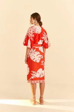 Farm Rio Red Lace Monsteras Midi Skirt -Colorful Wear Store 309392 04