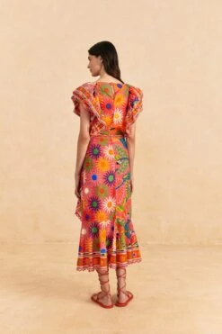 Farm Rio Coral Mixed Graphic Macaws Midi Skirt -Colorful Wear Store 309396 04