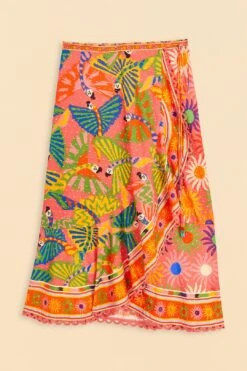 Farm Rio Coral Mixed Graphic Macaws Midi Skirt -Colorful Wear Store 309396 06