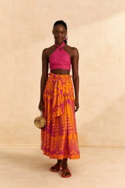 Farm Rio Orange Pineapple Love Organic Cotton Maxi Skirt