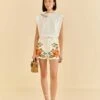 Farm Rio Embroidered Floral Twill Shorts