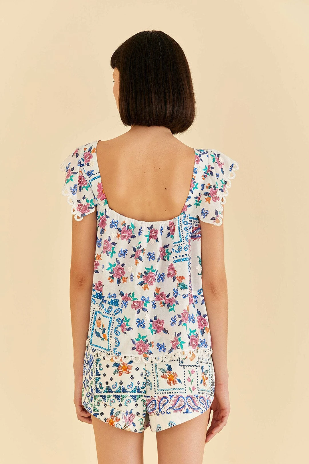 Farm Rio Off-White Romantic Bandanas Blouse 4 Farm Rio Off-White Romantic Bandanas Blouse - Image 4