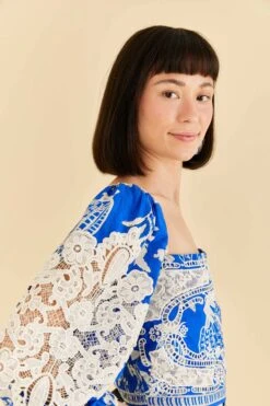 Farm Rio Blue Lace Banana Blouse 7 Farm Rio Blue Lace Banana Blouse -Colorful Wear Store 309445 03