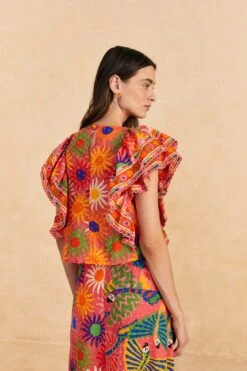 Farm Rio Coral Summer Sun Blouse 8 Farm Rio Coral Summer Sun Blouse -Colorful Wear Store 309447 04