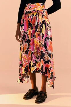 Farm Rio Black Enchanted Nature Lenzing™ Ecovero™ Viscose Midi Skirt -Colorful Wear Store 309464 03