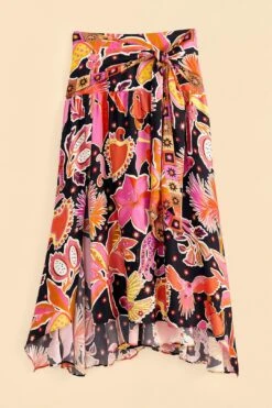 Farm Rio Black Enchanted Nature Lenzing™ Ecovero™ Viscose Midi Skirt -Colorful Wear Store 309464 06