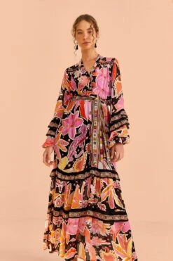 Farm Rio Black Enchanted Nature Midi Dress -Colorful Wear Store 309488 03