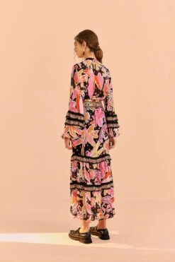 Farm Rio Black Enchanted Nature Midi Dress -Colorful Wear Store 309488 04