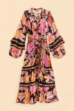 Farm Rio Black Enchanted Nature Midi Dress -Colorful Wear Store 309488 06