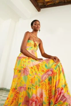 Farm Rio Yellow Macaw Bloom Maxi Dress -Colorful Wear Store 309490 03