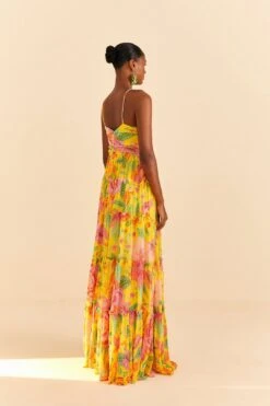 Farm Rio Yellow Macaw Bloom Maxi Dress -Colorful Wear Store 309490 04