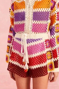 Farm Rio Mixed Crochet Stripes Shorts -Colorful Wear Store 309542 03