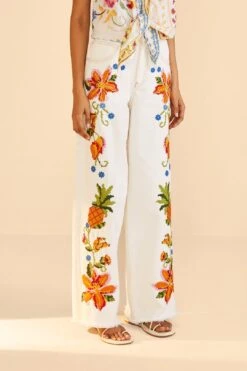 Farm Rio Embroidered Floral Twill Pants -Colorful Wear Store 309566 03