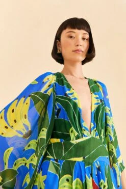 Farm Rio Blue Banana Leaves Maxi Dress 8 Farm Rio Blue Banana Leaves Maxi Dress -Colorful Wear Store 310131 03