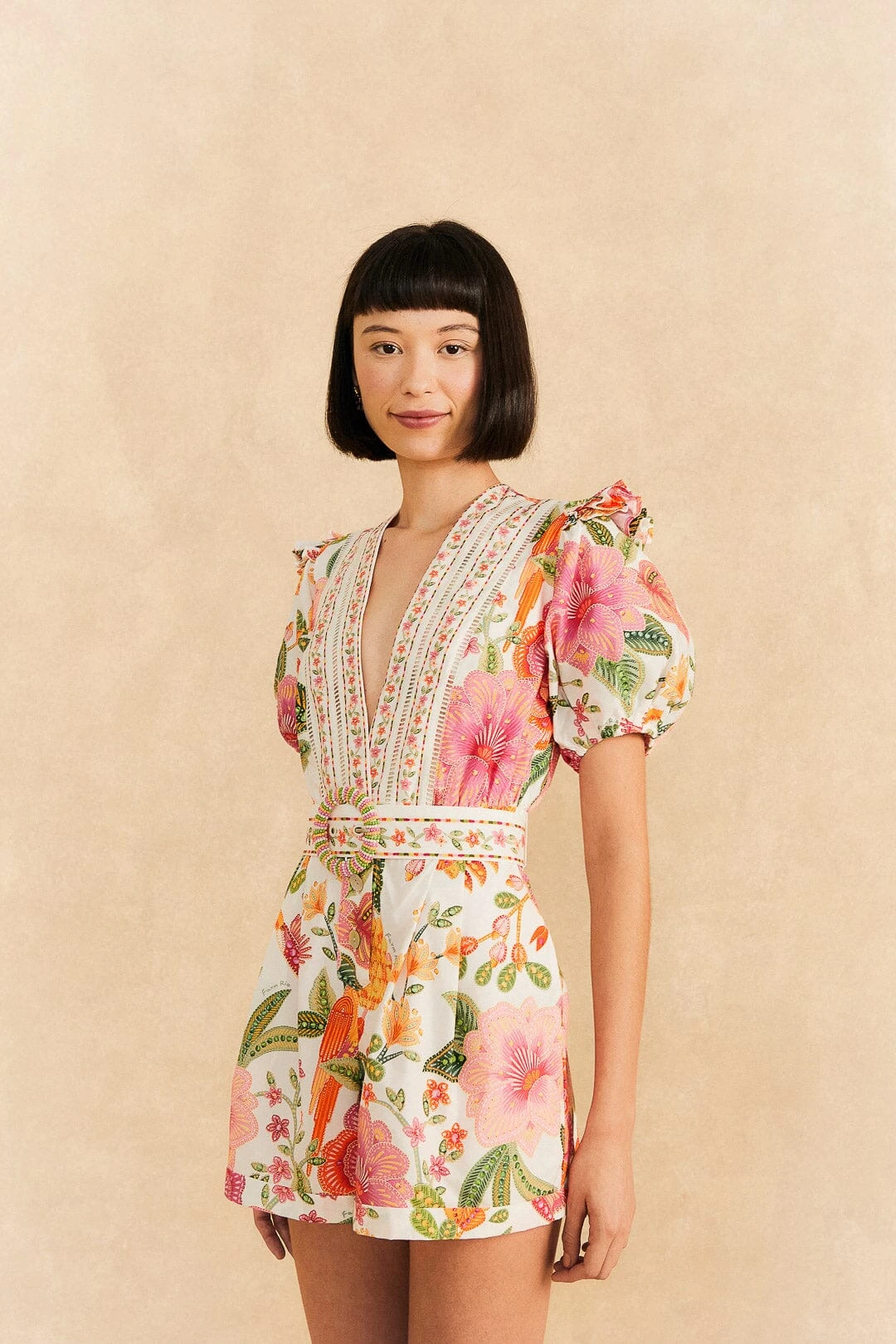 Farm Rio Off-White Macaw Bloom Organic Cotton Romper 1 Farm Rio Off-White Macaw Bloom Organic Cotton Romper