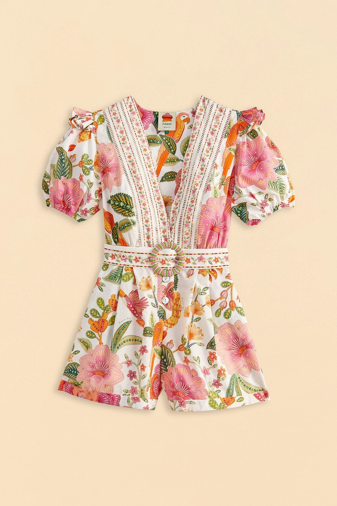 Farm Rio Off-White Macaw Bloom Organic Cotton Romper 6 Farm Rio Off-White Macaw Bloom Organic Cotton Romper - Image 6