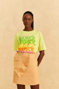 Farm Rio Beige Leaf Organic Cotton Mini Skirt -Colorful Wear Store 310279 02