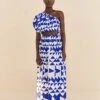 Farm Rio Off-White Pitta Tiles One-Shoulder Maxi Dress