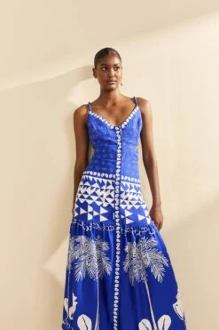 Farm Rio Blue Mixed Ondina Midi Dress 8 Farm Rio Blue Mixed Ondina Midi Dress -Colorful Wear Store 310652 03