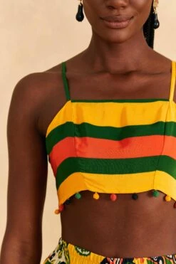 Farm Rio Yellow, Green & Red Striped Crop Top -Colorful Wear Store 310659 03