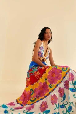 Farm Rio Off-White Vivid Garden Maxi Skirt