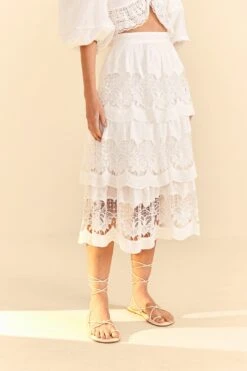 Farm Rio White Lace Midi Skirt -Colorful Wear Store 310676 03