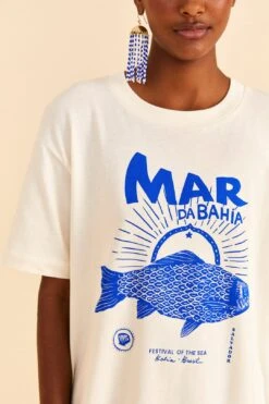 Farm Rio White Mar Da Bahia Organic Cotton T-shirt -Colorful Wear Store 310696 03
