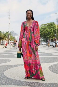 Farm Rio Pink Cool Leopards Maxi Dress