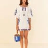 Farm Rio Off-White Navy Embroidery Mini Dress